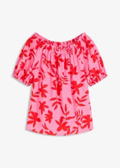 bonprix Bekleidung·Jacken & Mäntel|Blusen & Tuniken|bedruckte Carmenbluse aus feinem Viskose-Mix rot/pink floral