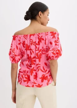 bonprix Bekleidung·Jacken & Mäntel|Blusen & Tuniken|bedruckte Carmenbluse aus feinem Viskose-Mix rot/pink floral