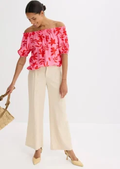 bonprix Bekleidung·Jacken & Mäntel|Blusen & Tuniken|bedruckte Carmenbluse aus feinem Viskose-Mix rot/pink floral