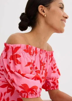 bonprix Bekleidung·Jacken & Mäntel|Blusen & Tuniken|bedruckte Carmenbluse aus feinem Viskose-Mix rot/pink floral