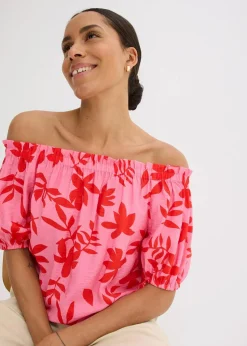 bonprix Bekleidung·Jacken & Mäntel|Blusen & Tuniken|bedruckte Carmenbluse aus feinem Viskose-Mix rot/pink floral