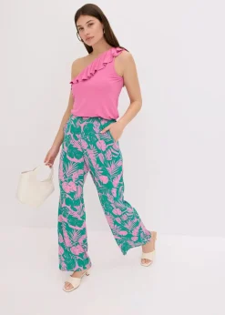 bonprix Bekleidung·Kleider|Hosen|bedruckte Hose lilapink/grün floral