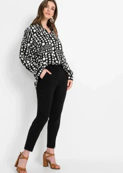 bonprix Blusen & Tuniken|Nachhaltigere Materialien|Bedruckte Longbluse aus nachhaltiger Viskose schwarz/wollweiß gepunktet