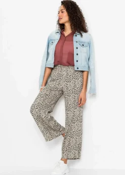 bonprix Bekleidung·Kleider|Hosen|Bedruckte Palazzo-Hose sand/schwarz zebra bedruckt