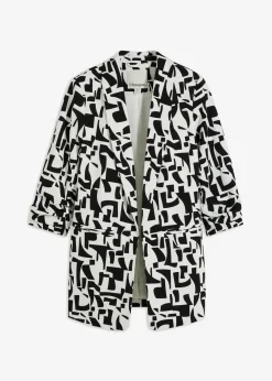 bonprix Bekleidung·Basics|Blazer|bedruckter Longblazer weiß/schwarz graphisch bedruckt