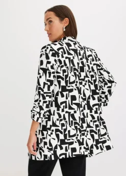 bonprix Bekleidung·Basics|Blazer|bedruckter Longblazer weiß/schwarz graphisch bedruckt