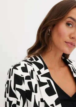 bonprix Bekleidung·Basics|Blazer|bedruckter Longblazer weiß/schwarz graphisch bedruckt