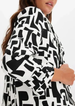 bonprix Bekleidung·Basics|Blazer|bedruckter Longblazer weiß/schwarz graphisch bedruckt