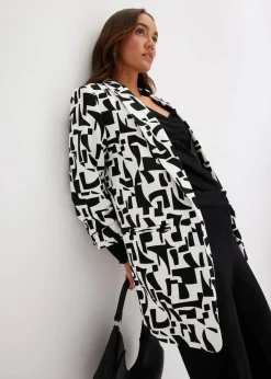 bonprix Bekleidung·Basics|Blazer|bedruckter Longblazer weiß/schwarz graphisch bedruckt