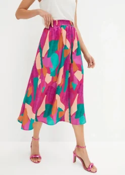 bonprix Bekleidung·Sportbekleidung|Röcke|bedruckter Satin-Rock pink/petrol bedruckt