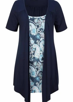 bonprix Shirts & Tops|Nachhaltigere Materialien|Bedrucktes 2in1 Shirt mit Rundhals dunkelblau paisley