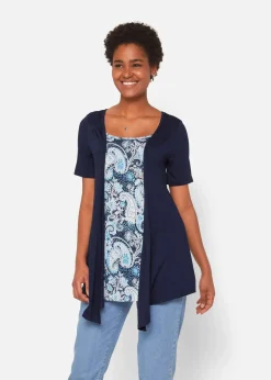 bonprix Shirts & Tops|Nachhaltigere Materialien|Bedrucktes 2in1 Shirt mit Rundhals dunkelblau paisley