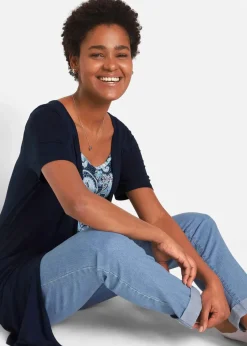 bonprix Shirts & Tops|Nachhaltigere Materialien|Bedrucktes 2in1 Shirt mit Rundhals dunkelblau paisley