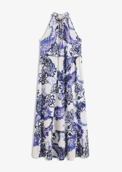 bonprix Bekleidung·Pullover & Strickjacken|Kleider|bedrucktes Jerseykleid weiß/blau paisley