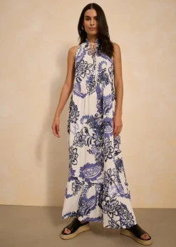 bonprix Bekleidung·Pullover & Strickjacken|Kleider|bedrucktes Jerseykleid weiß/blau paisley