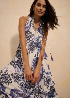 bonprix Bekleidung·Pullover & Strickjacken|Kleider|bedrucktes Jerseykleid weiß/blau paisley