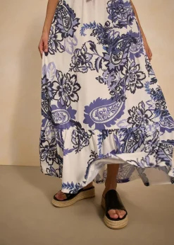 bonprix Bekleidung·Pullover & Strickjacken|Kleider|bedrucktes Jerseykleid weiß/blau paisley