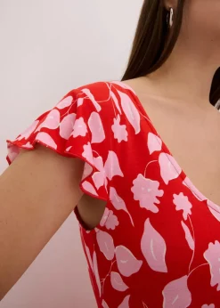 bonprix Kleider|Nachhaltigere Materialien|bedrucktes Jerseykleid aus softem Viskose-Mix rot geblümt