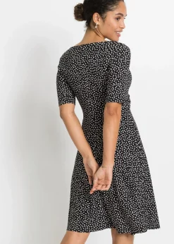 bonprix Bekleidung·Pullover & Strickjacken|Kleider|Bedrucktes Jersey-Kleid mit Drapierung schwarz / weiß graphisch bedruckt