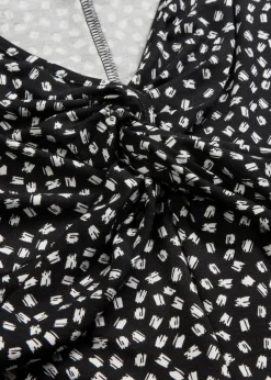 bonprix Bekleidung·Pullover & Strickjacken|Kleider|Bedrucktes Jersey-Kleid mit Drapierung schwarz / weiß graphisch bedruckt