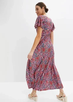 bonprix Bekleidung·Pullover & Strickjacken|Kleider|Bedrucktes Jersey-Maxikleid rosa floral