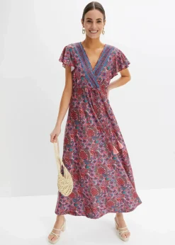 bonprix Bekleidung·Pullover & Strickjacken|Kleider|Bedrucktes Jersey-Maxikleid rosa floral