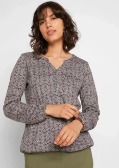 Bedrucktes Langarmshirt mit Henley-Kragen|bonprix