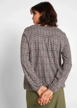 Bedrucktes Langarmshirt mit Henley-Kragen|bonprix