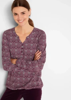 Bedrucktes Langarmshirt mit Henley-Kragen|bonprix Online