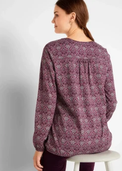 Bedrucktes Langarmshirt mit Henley-Kragen|bonprix Online