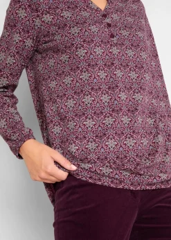 Bedrucktes Langarmshirt mit Henley-Kragen|bonprix Online