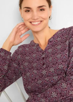 Bedrucktes Langarmshirt mit Henley-Kragen|bonprix Online