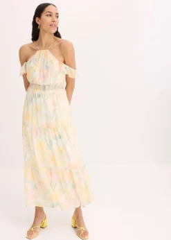 bonprix Bekleidung·Pullover & Strickjacken|Kleider|bedrucktes Maxikleid hellgelb floral