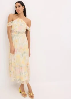 bonprix Bekleidung·Pullover & Strickjacken|Kleider|bedrucktes Maxikleid hellgelb floral