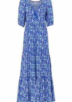 bonprix Bekleidung·Pullover & Strickjacken|Kleider|Bedrucktes Maxikleid aus nachhaltiger Viskose edelsteinblau bedruckt