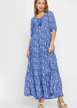 bonprix Bekleidung·Pullover & Strickjacken|Kleider|Bedrucktes Maxikleid aus nachhaltiger Viskose edelsteinblau bedruckt