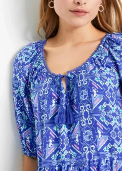 bonprix Bekleidung·Pullover & Strickjacken|Kleider|Bedrucktes Maxikleid aus nachhaltiger Viskose edelsteinblau bedruckt