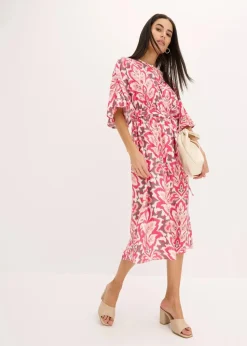 bonprix Kleider|bedrucktes Midikleid aus Viskose-Mix pink floral