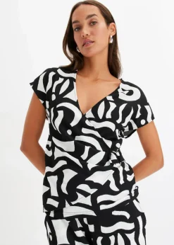 bonprix Zweiteiler & Sets|Shirts & Tops|bedrucktes Shirt schwarz/wollweiß graphisch bedruckt