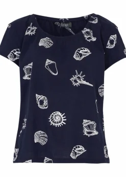 bonprix Shirts & Tops|Nachhaltigere Materialien|Bedrucktes Shirt mit Rundhalsausschnitt aus Bio-Baumwolle dunkelblau bedruckt