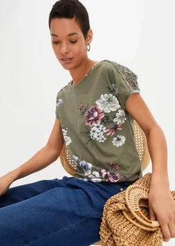 Bedrucktes Shirt mit Spitze|bonprix Clearance