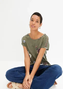 Bedrucktes Shirt mit Spitze|bonprix Clearance