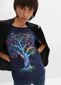 bonprix Shirts & Tops|Nachhaltigere Materialien|Bedrucktes T-Shirt aus Bio-Baumwolle dunkelblau