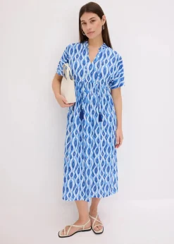 bonprix Bekleidung·Pullover & Strickjacken|Kleider|bedrucktes Tunika-Kleid blau bedruckt