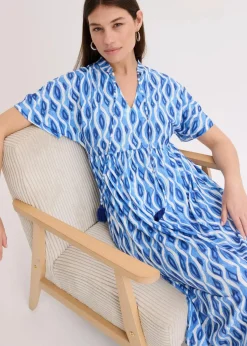 bonprix Bekleidung·Pullover & Strickjacken|Kleider|bedrucktes Tunika-Kleid blau bedruckt