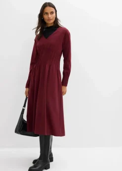 bonprix Bekleidung·Pullover & Strickjacken|Kleider|Bequemes Kleid mit Zierfalten aus Viskose-Mix ahornrot