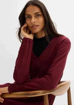 bonprix Bekleidung·Pullover & Strickjacken|Kleider|Bequemes Kleid mit Zierfalten aus Viskose-Mix ahornrot