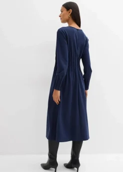 bonprix Kleider|Bekleidung·Pullover & Strickjacken|Bequemes Kleid mit Zierfalten aus Viskose-Mix dunkelblau