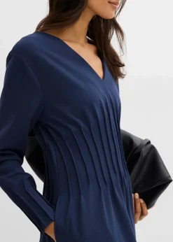 bonprix Kleider|Bekleidung·Pullover & Strickjacken|Bequemes Kleid mit Zierfalten aus Viskose-Mix dunkelblau