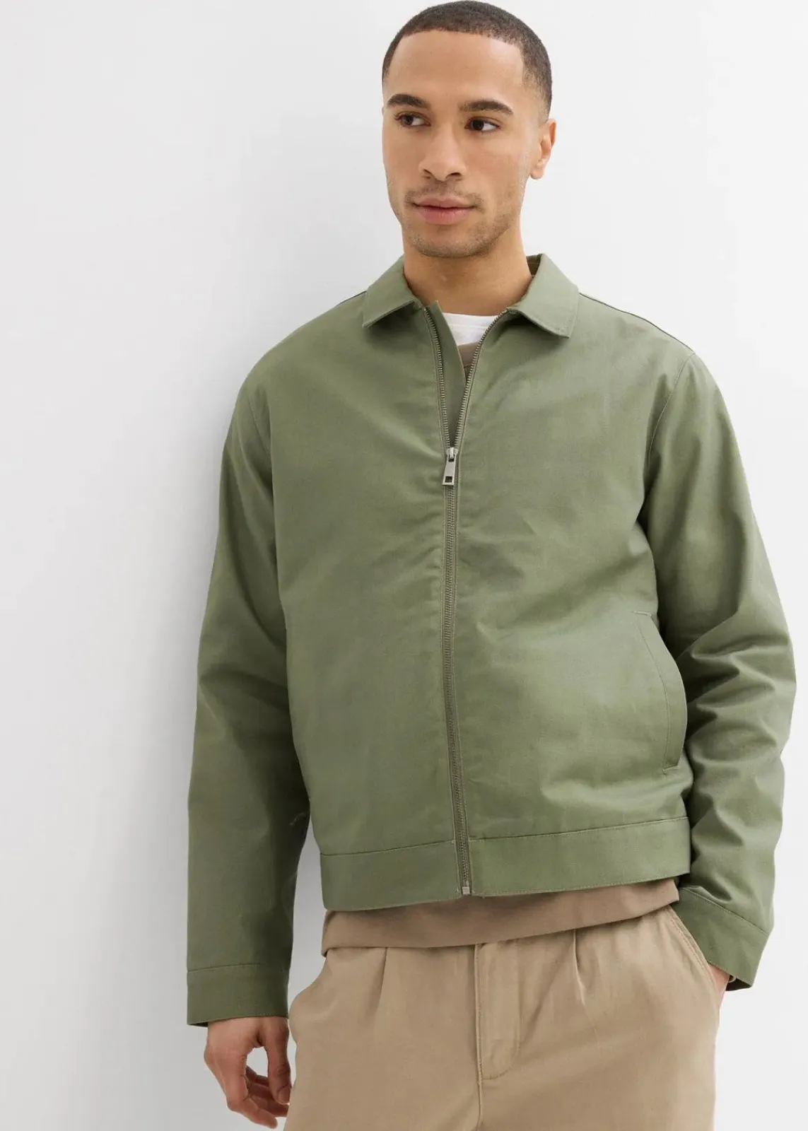 bonprix Große Größen|Jacken & Mäntel|Übergangsjacke aus reiner Baumwolle oliv